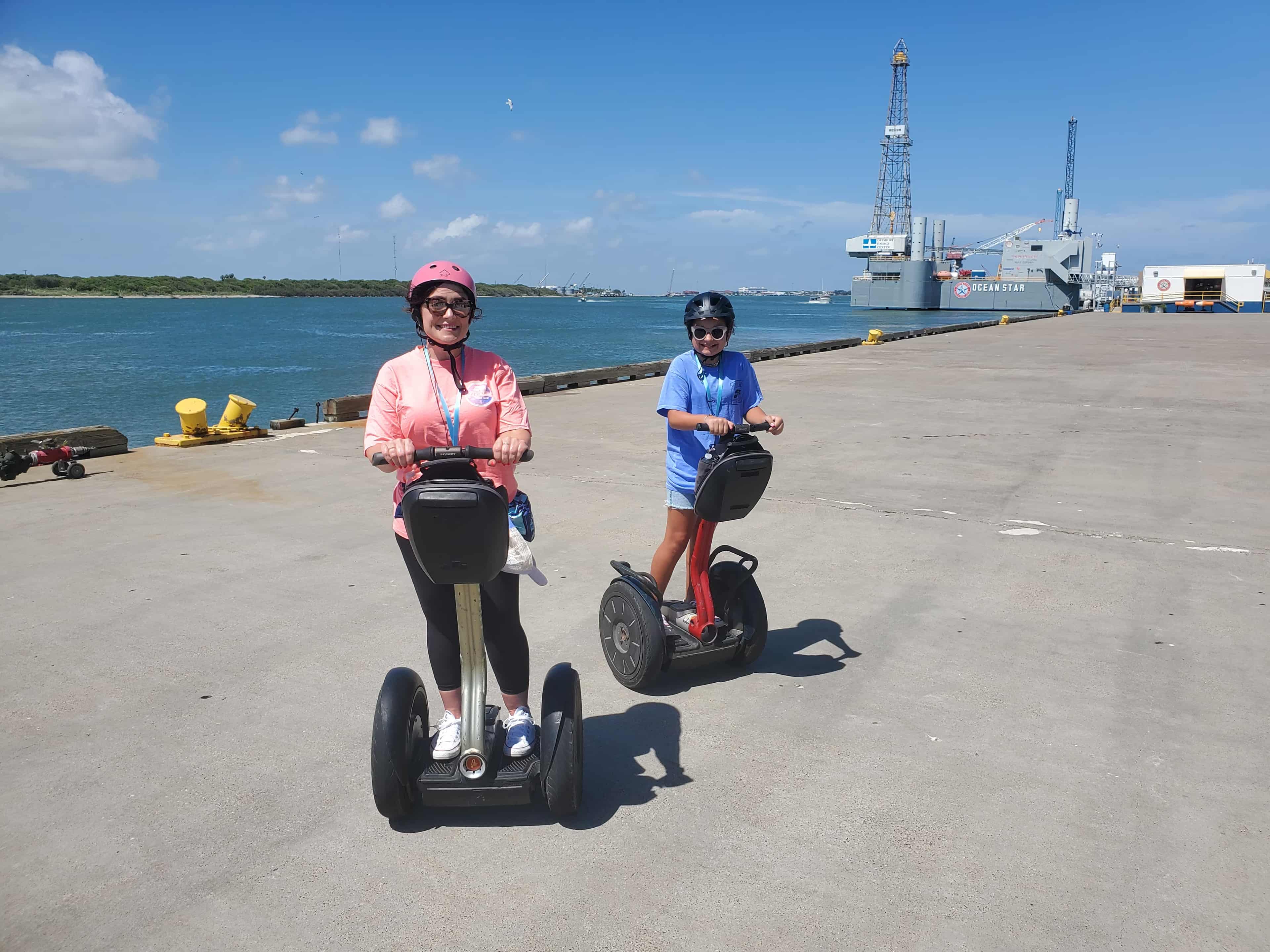 Happy tourists on Segway tour in downtown Galveston