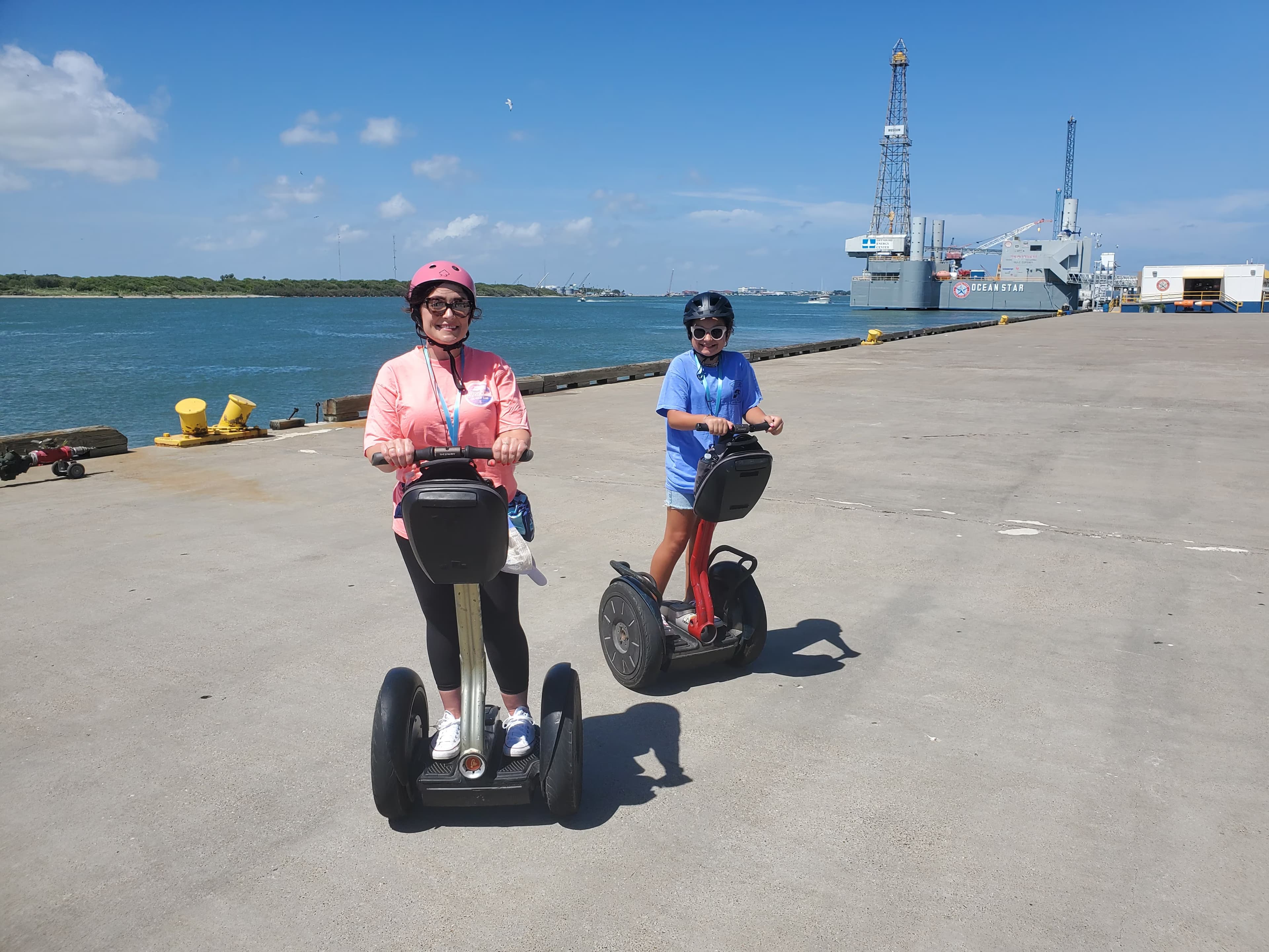 Happy tourists on Segway tour in downtown Galveston